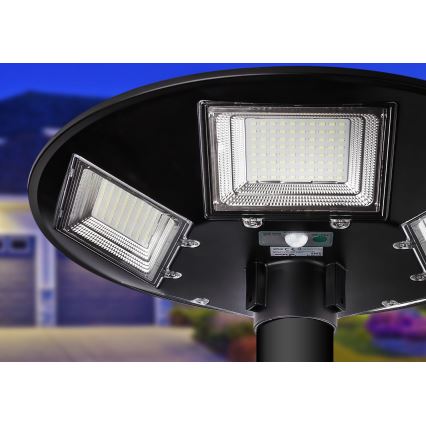 LED Dimmelhető napelemes utcai lámpa érzékelővel LED/22W/6V 18000 mAh 6500K IP65 fekete + távirányítás