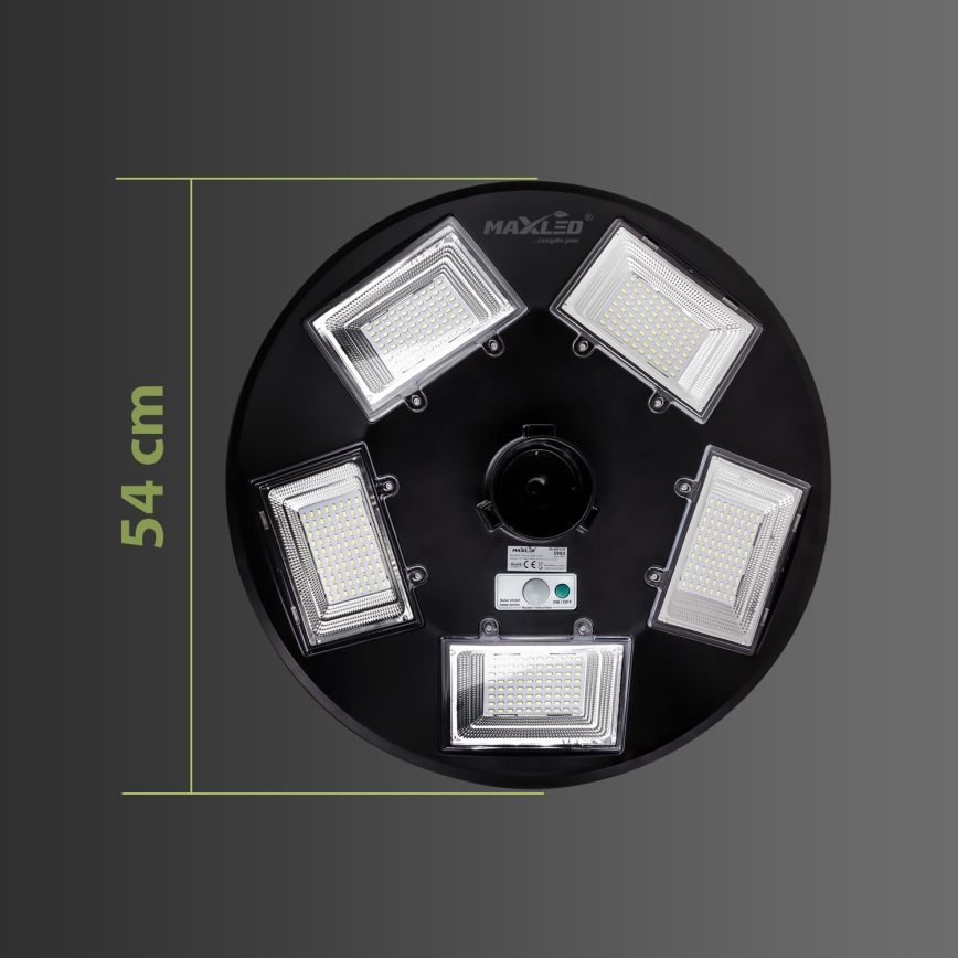 LED Dimmelhető napelemes utcai lámpa érzékelővel LED/22W/6V 18000 mAh 6500K IP65 fekete + távirányítás