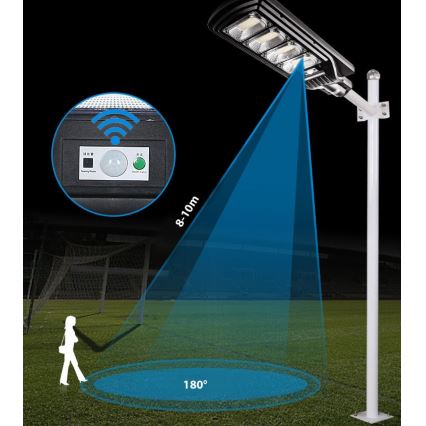 LED Dimmelhető napelemes utcai lámpa érzékelővel LED/240W/6V 11000 mAh 6500K IP65 fekete + távirányítás