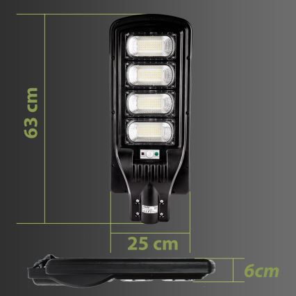 LED Dimmelhető napelemes utcai lámpa érzékelővel LED/240W/6V 11000 mAh 6500K IP65 fekete + távirányítás