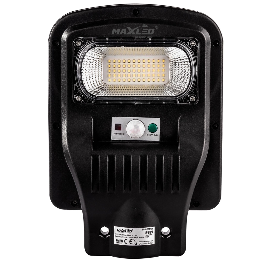 LED Dimmelhető napelemes utcai lámpa érzékelővel LED/60W/6V 5500 mAh 6500K IP65 fekete + távirányítás