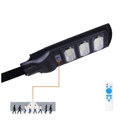 LED Dimmelhető napelemes utcai lámpa mozgás- és alkonyérzékelővel URBI LED/8W/3,2V 6500K IP54 10000 mAh + távirányítás