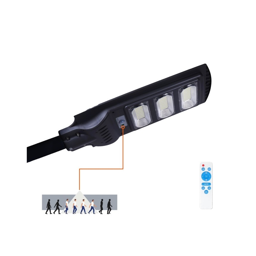 LED Dimmelhető napelemes utcai lámpa mozgás- és alkonyérzékelővel URBI LED/8W/3,2V 6500K IP54 10000 mAh + távirányítás