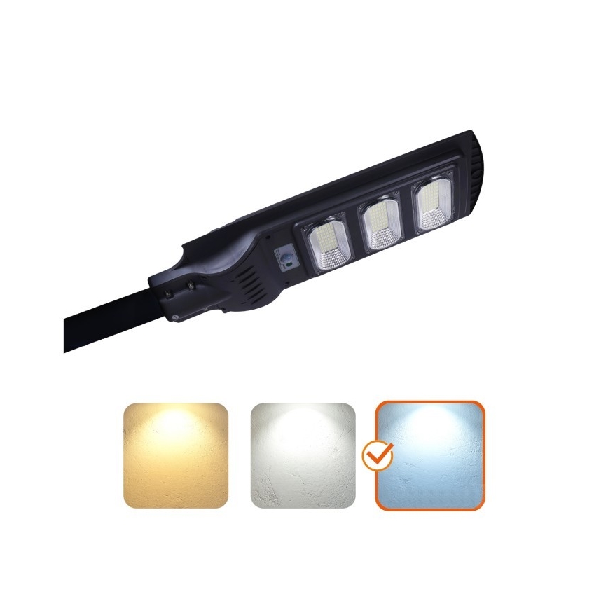 LED Dimmelhető napelemes utcai lámpa mozgás- és alkonyérzékelővel URBI LED/8W/3,2V 6500K IP54 10000 mAh + távirányítás