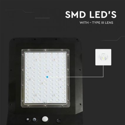 LED napelemes utcai lámpa érzékelővel LED/40W/9,6V IP65 4000K + távirányítóval