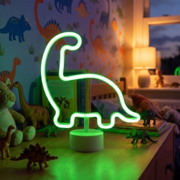 LED neon asztali dekoráció, 2 W, 3×AA/USB, dinoszaurusz