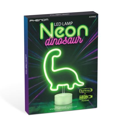 LED neon asztali dekoráció, 2 W, 3×AA/USB, dinoszaurusz