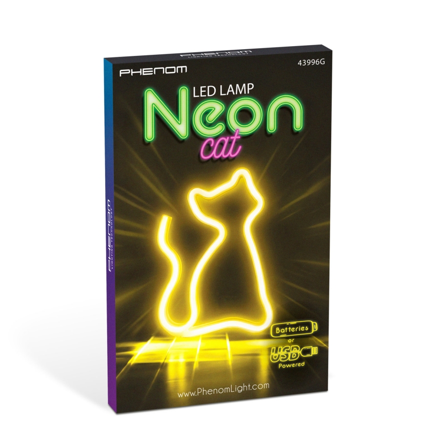 LED neon asztali dekoráció LED/2W/3xAA USB macska