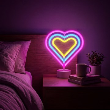 LED neon asztali dekoráció LED/2W/3xAA USB szív