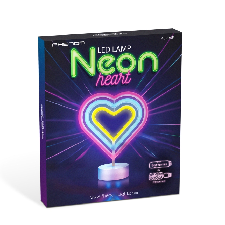 LED neon asztali dekoráció LED/2W/3xAA USB szív