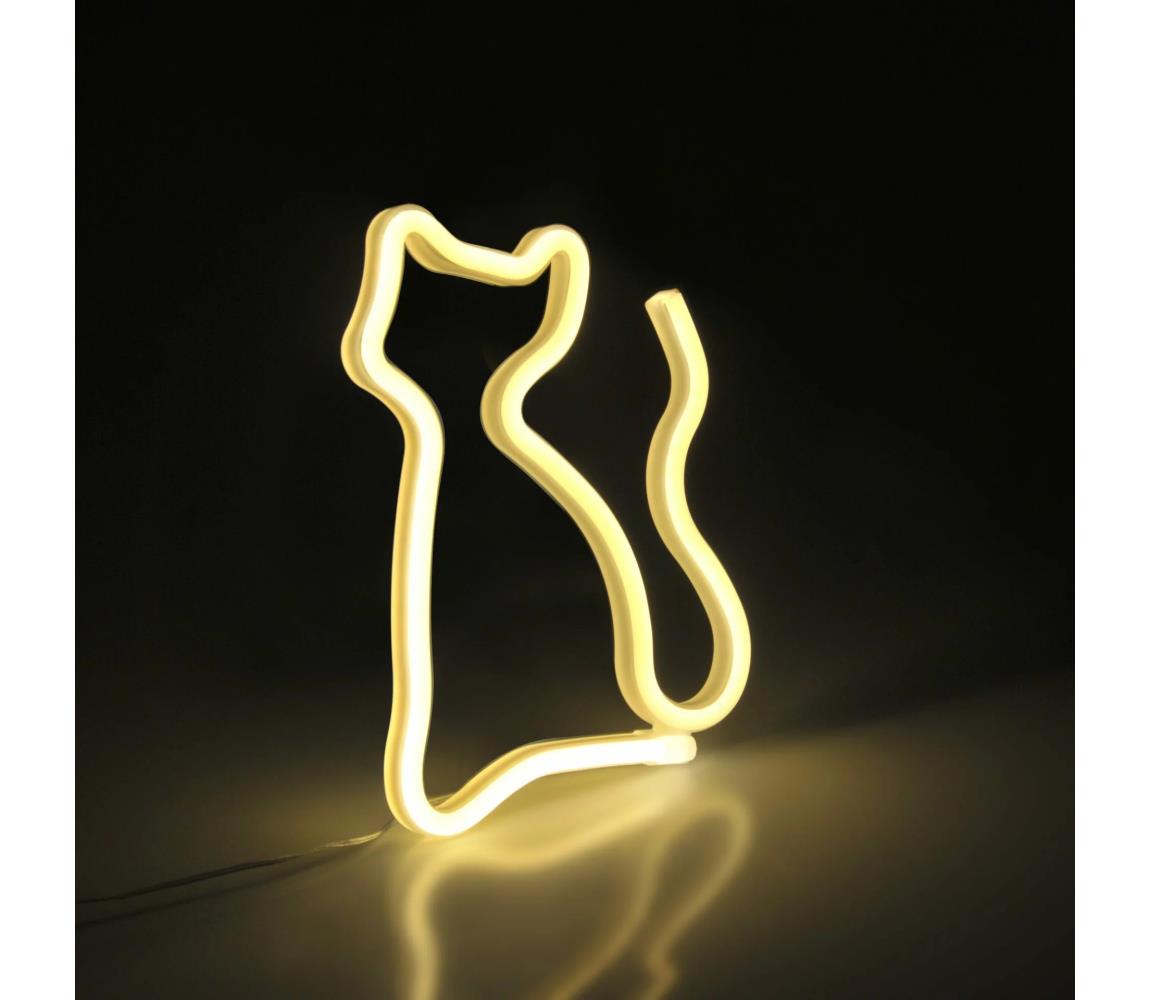 LED Neon fali dekoráció CAT LED/3W/3xAA USB sárga 327093
