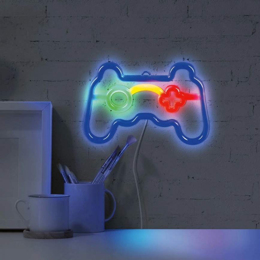 LED Neon fali dekoráció GAME LED/3W/3xAA USB kék