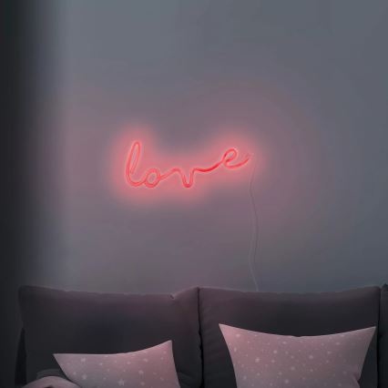 LED Neon fali dekoráció LOVE LED/3W/3xAA USB piros