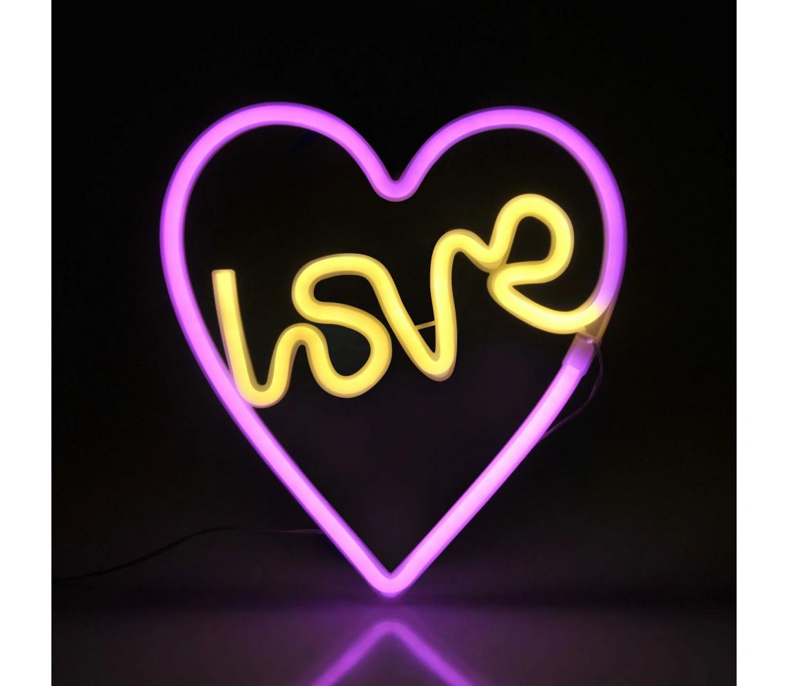 LED Neon fali dekoráció LOVE LED/3W/3xAA USB rózsaszín 327154