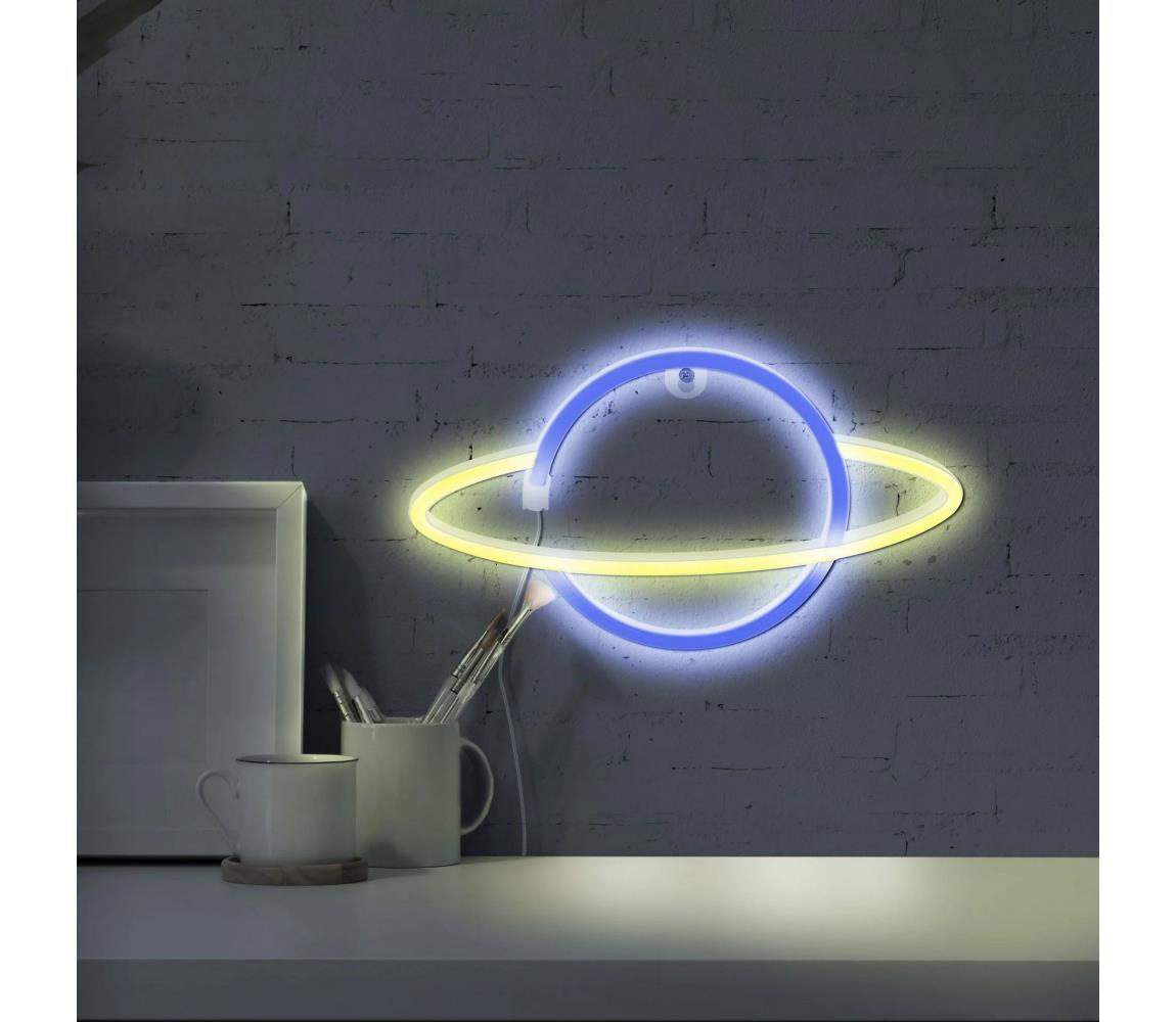 LED Neon fali dekoráció PLANET LED/3W/3xAA USB kék/sárga 327123