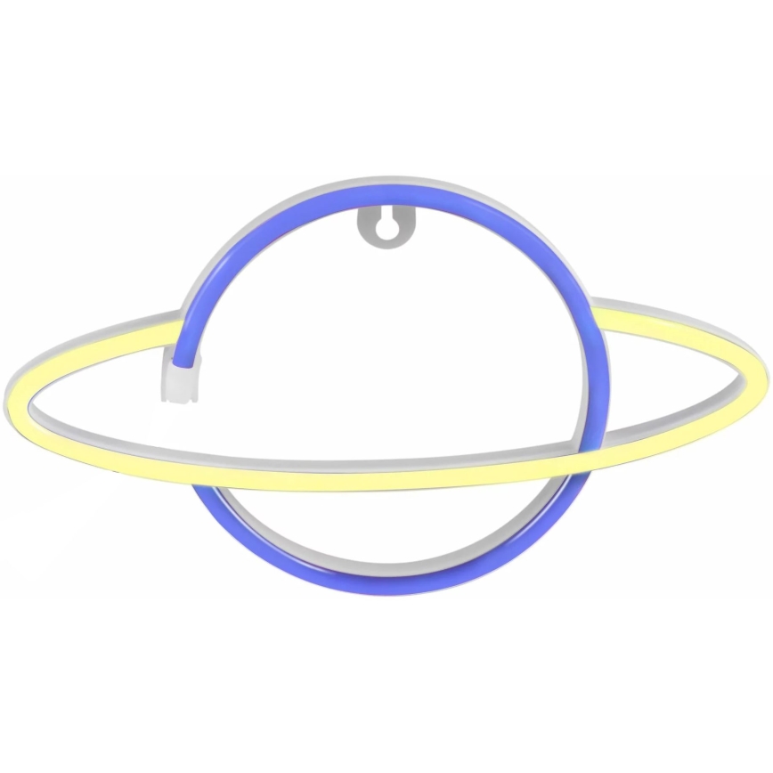 LED Neon fali dekoráció PLANET LED/3W/3xAA USB kék/sárga