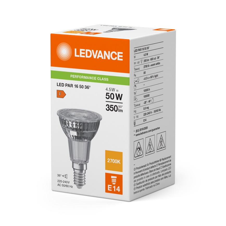 LED PAR16 reflektorizzó E14/4,5W/230V 2700K 36° - Ledvance