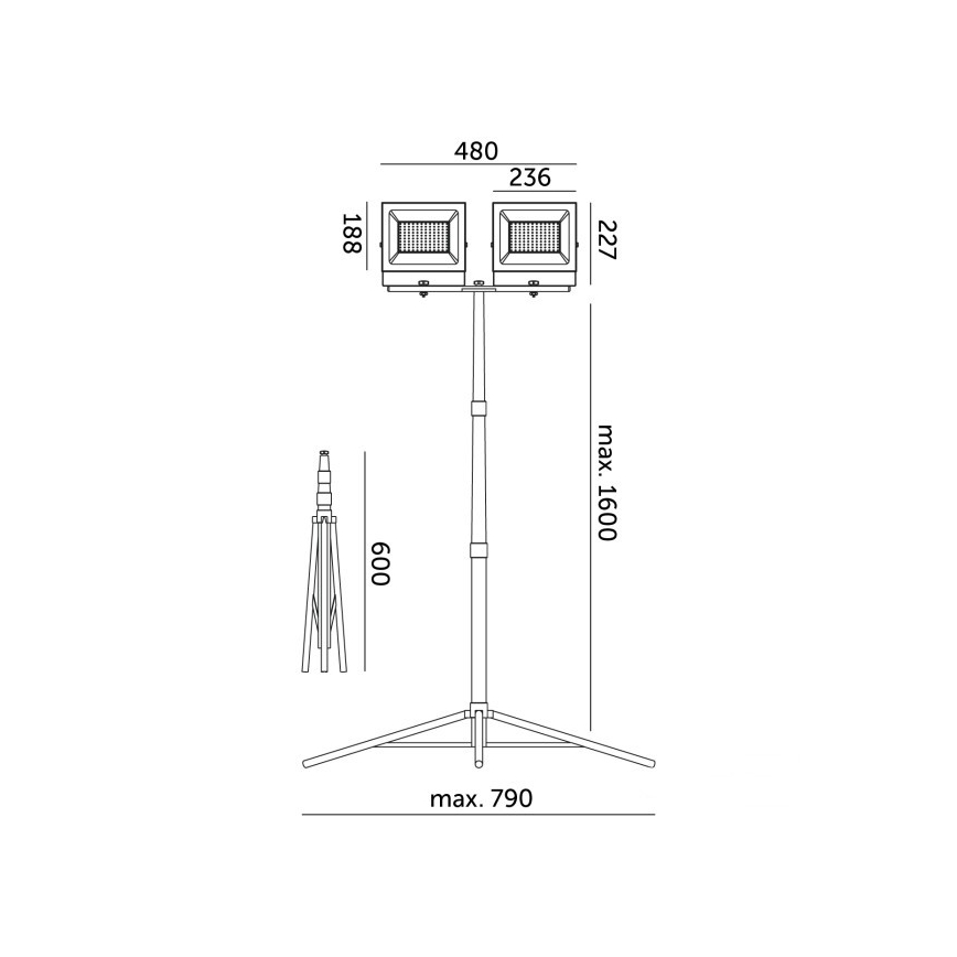 LED Reflektor állvánnyal TIGRA 2xLED/100W/230V 4000K IP54 fekete/sárga