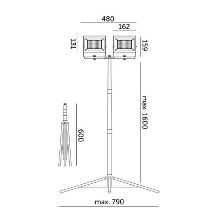 LED Reflektor állvánnyal TIGRA 2xLED/50W/230V 4000K IP54 fekete/sárga