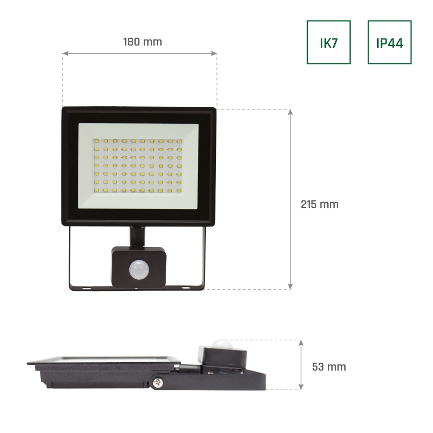 LED reflektor mozgásérzékelős NOCTIS LUX 3 LED/50W/230V 3000K IP44 fekete