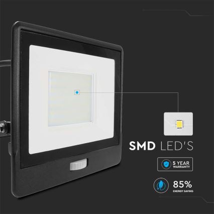 LED reflektor érzékelővel LED/50W/230V 6500K IP65 fekete