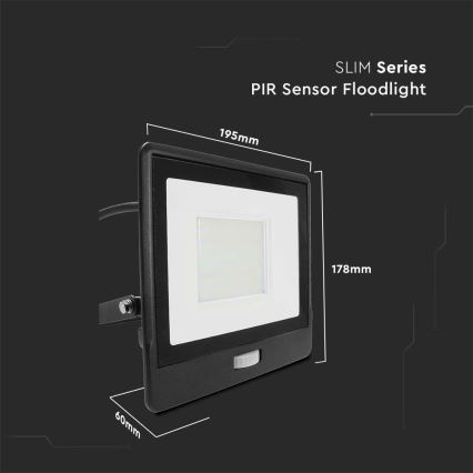 LED reflektor érzékelővel LED/50W/230V 6500K IP65 fekete