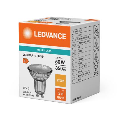 LED reflektorizzó PAR16 GU10/4,3W/230V 2700K 36° - Ledvance
