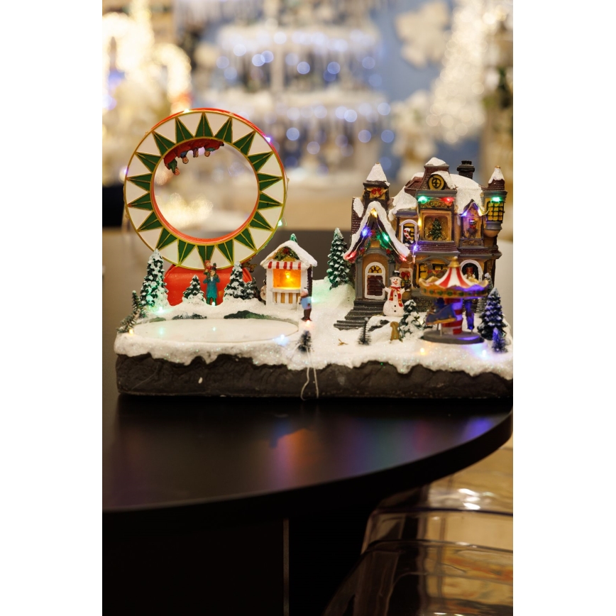 LED RGB Animált karácsonyi dekoráció zenével 30xLED/1,5W/230V havas falu