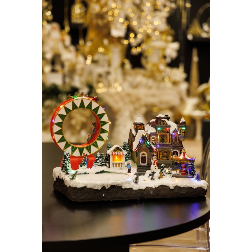 LED RGB Animált karácsonyi dekoráció zenével 30xLED/1,5W/230V havas falu