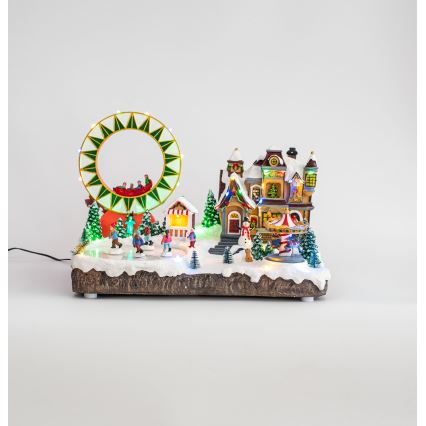 LED RGB Animált karácsonyi dekoráció zenével 30xLED/1,5W/230V havas falu