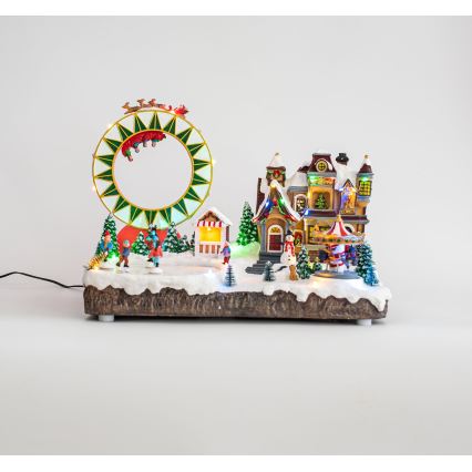 LED RGB Animált karácsonyi dekoráció zenével 30xLED/1,5W/230V havas falu