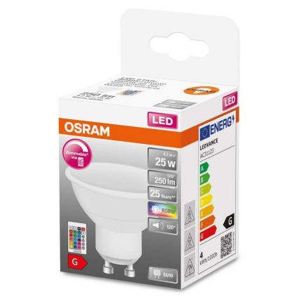 LED RGB Dimmerelhető izzó GU10/4,2W/230V 2700K + távirányító - Osram