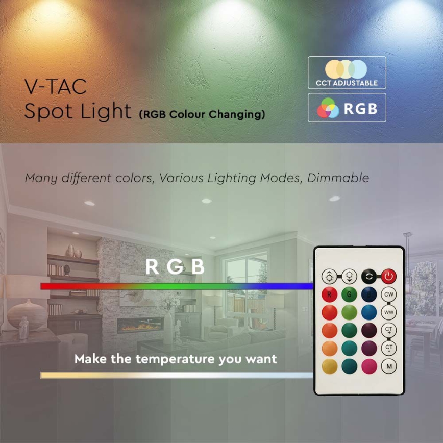 LED RGB Dimmelhető izzó GU10/4,8W/230V 3000K + távirányító
