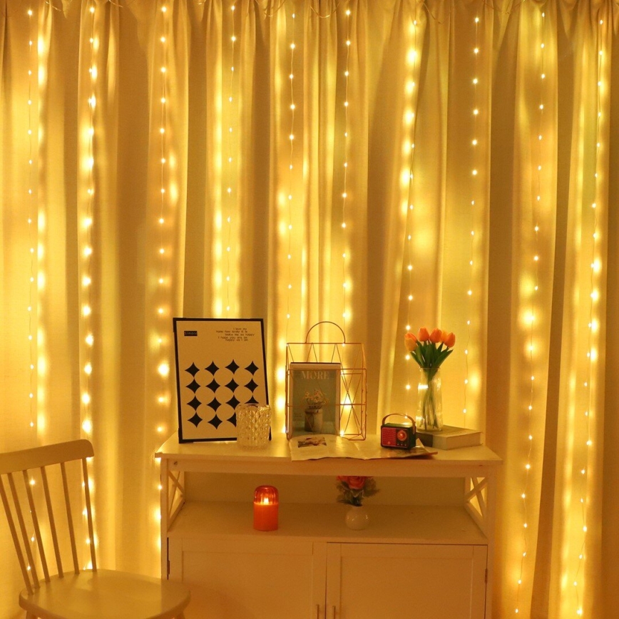 LED RGB Dimmelhető Karácsonyi függöny WIZARD 300xLED/USB 3x3m + távirányítás