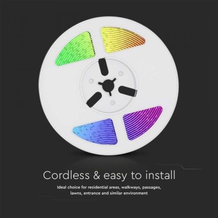 LED RGB Dimmelhető napelemes szalag LED/1,2W/3,7V IP67 5m + távirányítás