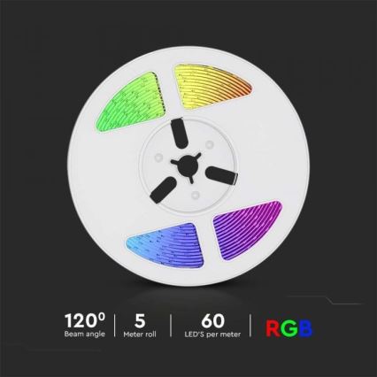 LED RGB Dimmelhető napelemes szalag LED/1,2W/3,7V IP67 5m + távirányítás