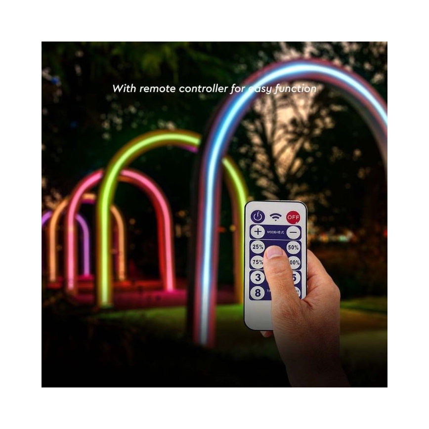 LED RGB Dimmelhető napelemes szalag LED/1,2W/3,7V IP67 5m + távirányítás