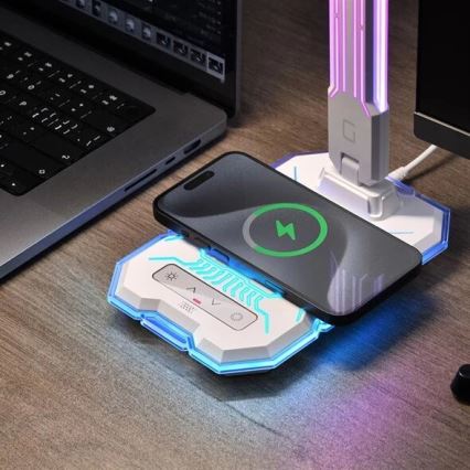 LED RGB állítható fényerejű, újratölthető érintős asztali lámpa vezeték nélküli töltéssel LED/7,5W/5V 2700-5300K fehér