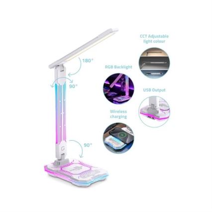 LED RGB állítható fényerejű, újratölthető érintős asztali lámpa vezeték nélküli töltéssel LED/7,5W/5V 2700-5300K fehér
