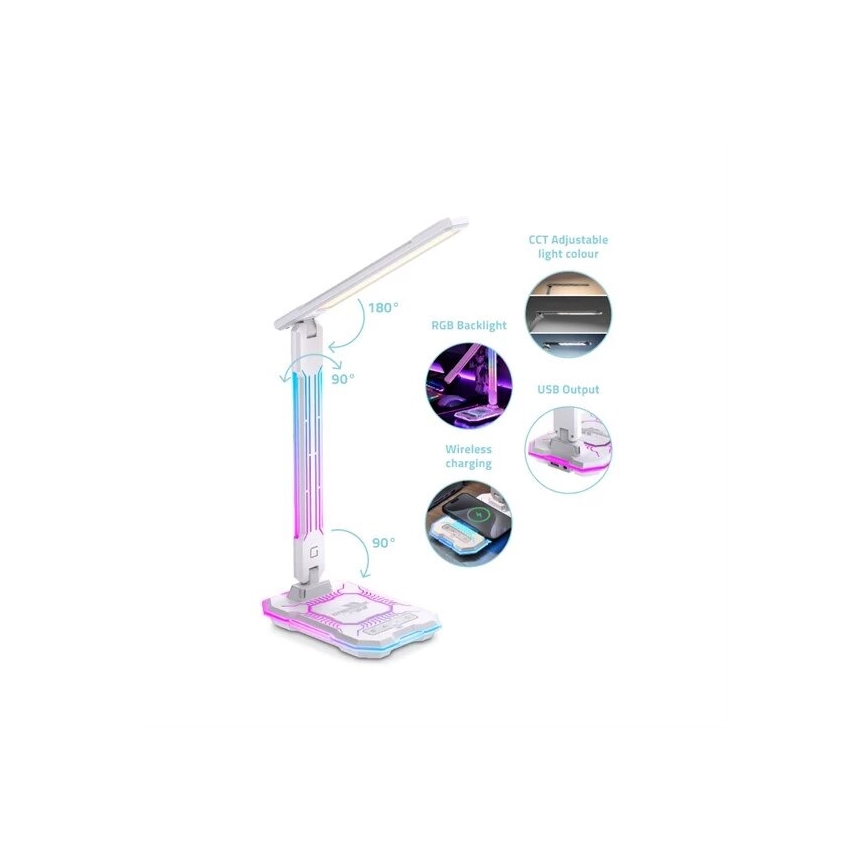 LED RGB állítható fényerejű, újratölthető érintős asztali lámpa vezeték nélküli töltéssel LED/7,5W/5V 2700-5300K fehér