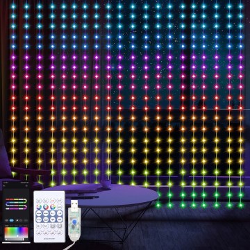 LED RGB fényerőszabályozható karácsonyi fényfüggöny WIZARD 400xLED/USB 2x2m + távirányító