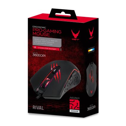 LED RGB Gaming egér VARR 1200/1800/2400/3600 DPI