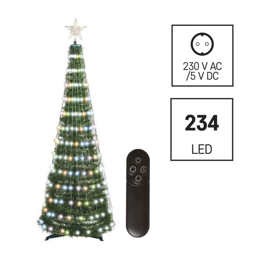 LED RGB Karácsonyfa fénylánccal 234xLED/16 mód 1,5m + távirányító