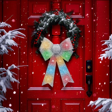 LED RGB karácsonyi dekoráció 11xLED/3xLR44 40x30 cm ezüst masni