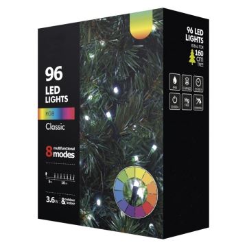 LED RGB Karácsonyi fénylánc 10 m 96xLED/3,6W/230V IP44