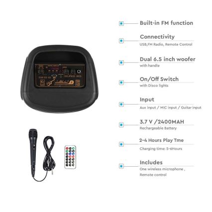 LED RGB Újratölthető hangszóró mikrofonnal 400W/2400 mAh + távirányítás