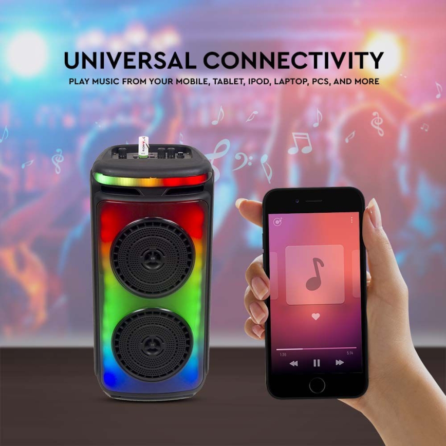 LED RGB Újratölthető hangszóró mikrofonnal 400W/2400 mAh + távirányítás