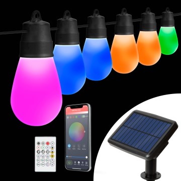 LED RGBIC dimmelhető napelemes fényfüzér 30xLED/1,3W/3,7/5V 2200 mAh 14,37 m IP65 fekete + távirányító