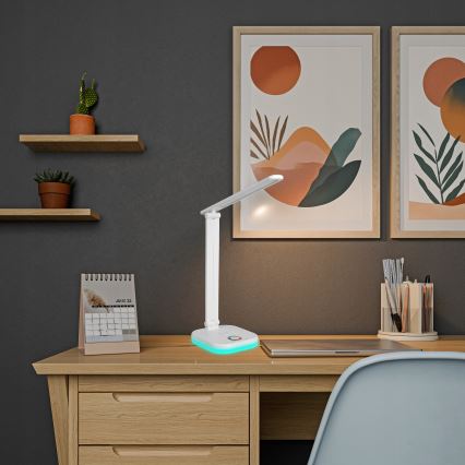 LED RGBW dimmelhető asztali lámpa vezeték nélküli töltéssel, 7W LED/5V USB, fehér