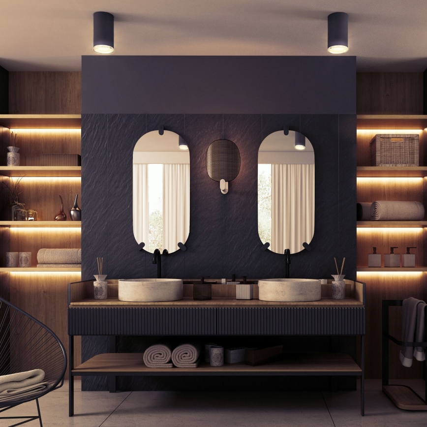 LED RGBW dimmelhető fürdőszobai spotlámpa TURYN 1xGU10/4,8W/230V 3000K IP44 fekete + távirányító